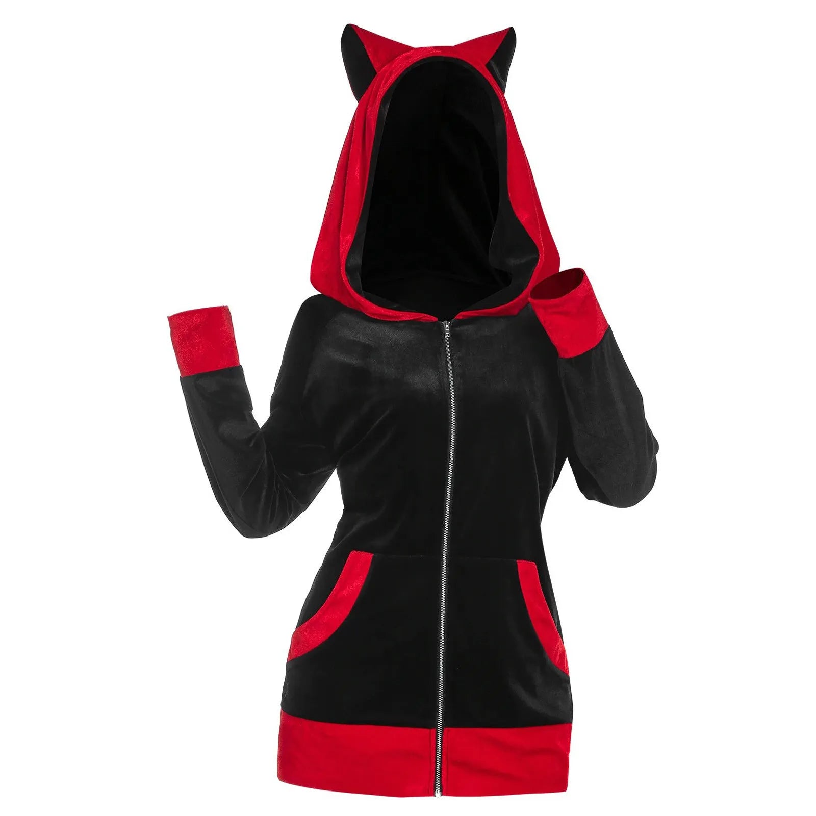 Zip Up Long Sleeve Cat Ears Hooded Sweatshirt