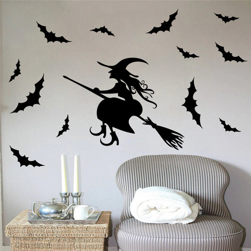 Halloween Witch And Bats Wall Stickers