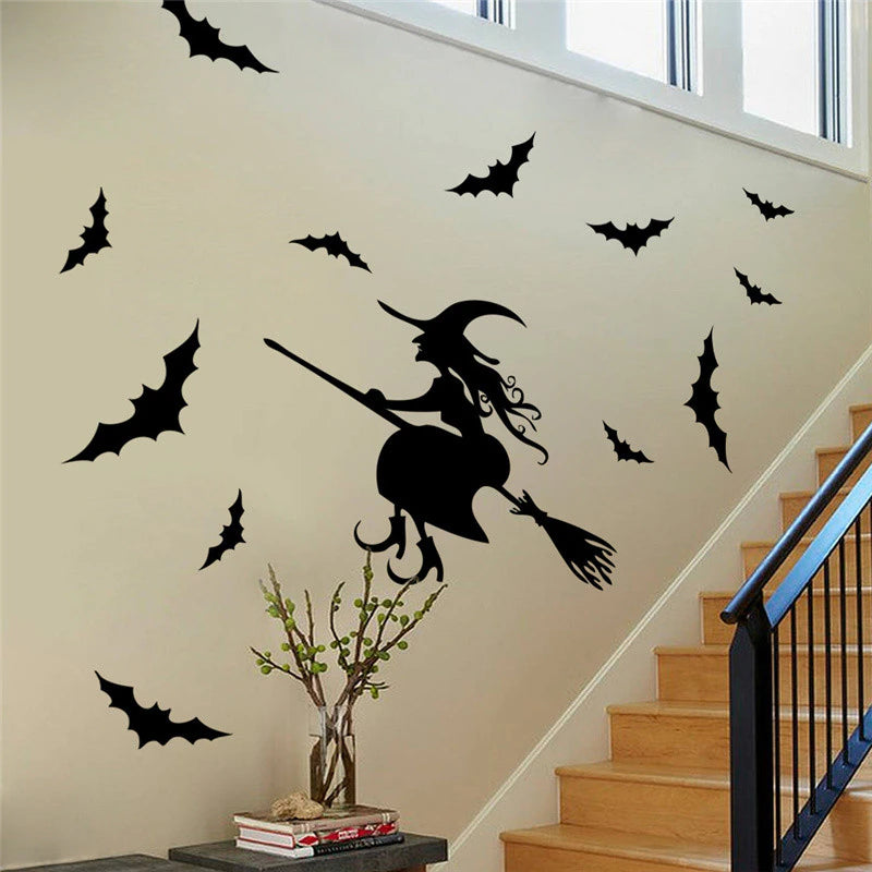 Halloween Witch And Bats Wall Stickers