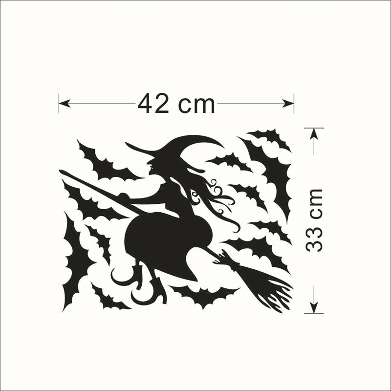 Halloween Witch And Bats Wall Stickers