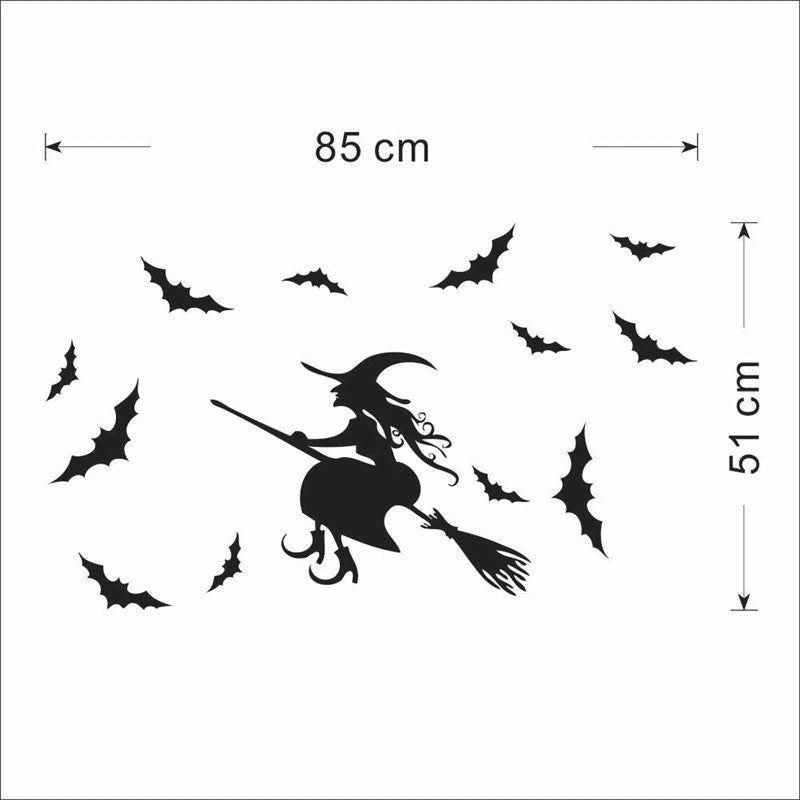 Halloween Witch And Bats Wall Stickers
