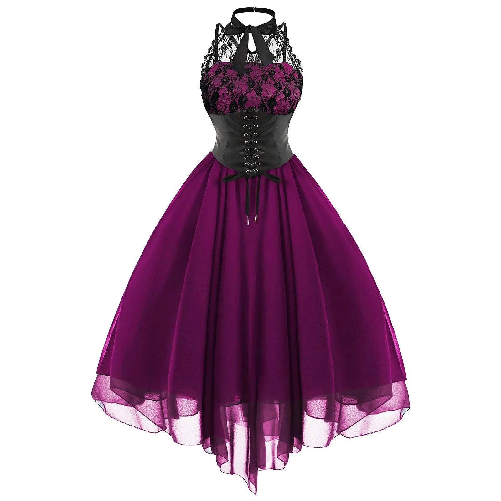 lace panel cross back gothic corset dress Gothic Ruffled Lace-up Corset Dress Suit, A