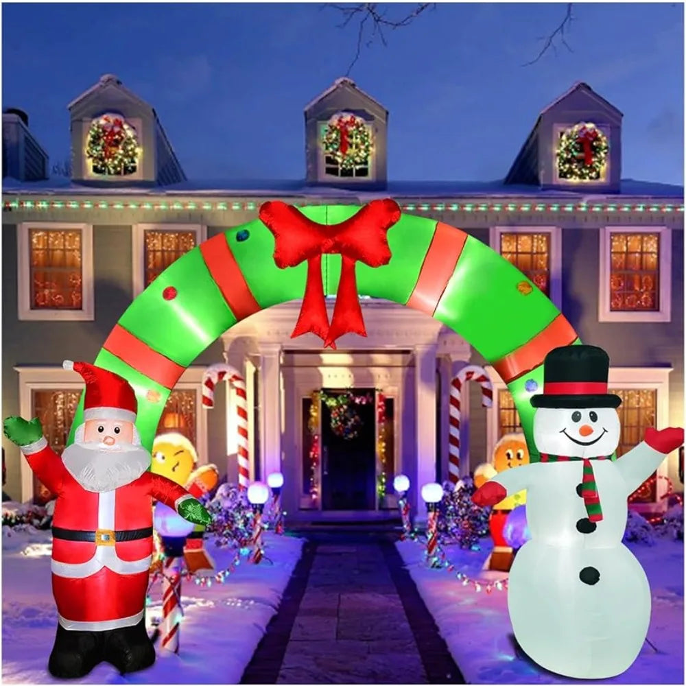 12ft Arch Giant Santa and Snowman Lighted Christmas Inflatable