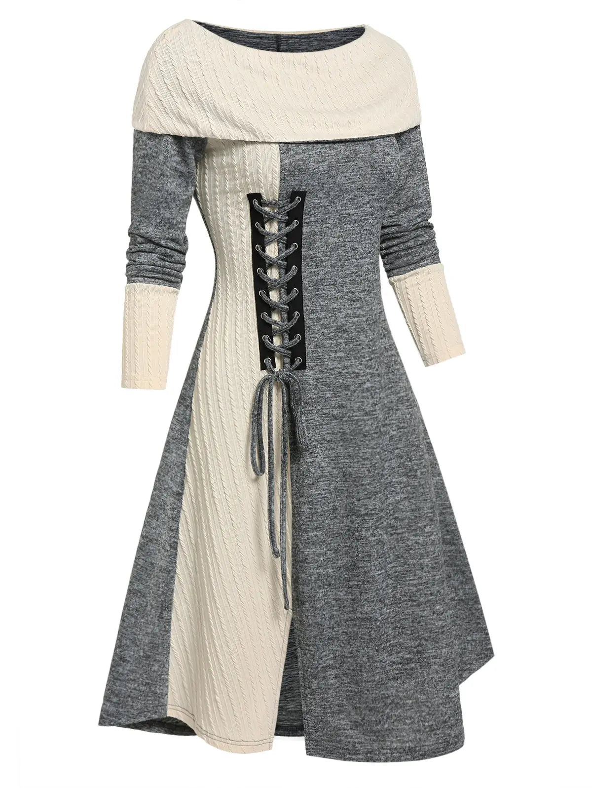 Long Sleeve Lace Up Knitted Dress