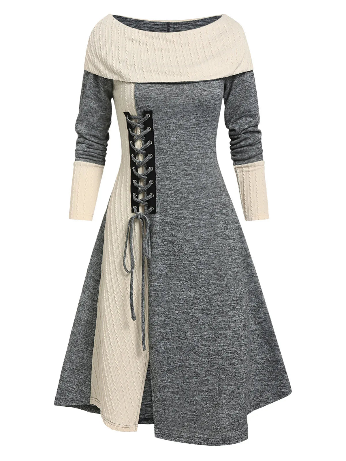 Long Sleeve Lace Up Knitted Dress
