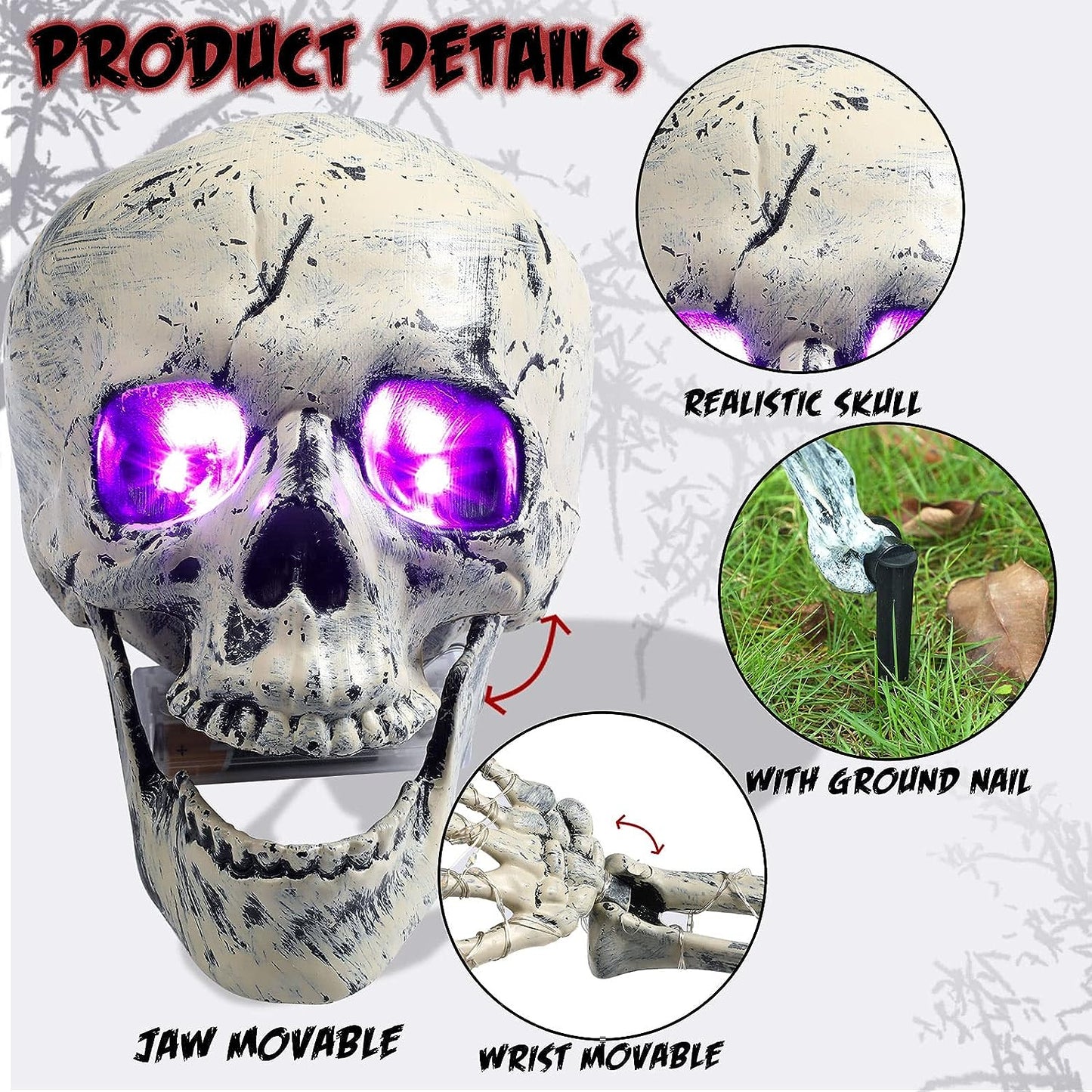 LED Lights 3pc Halloween Skull Yard Decoration