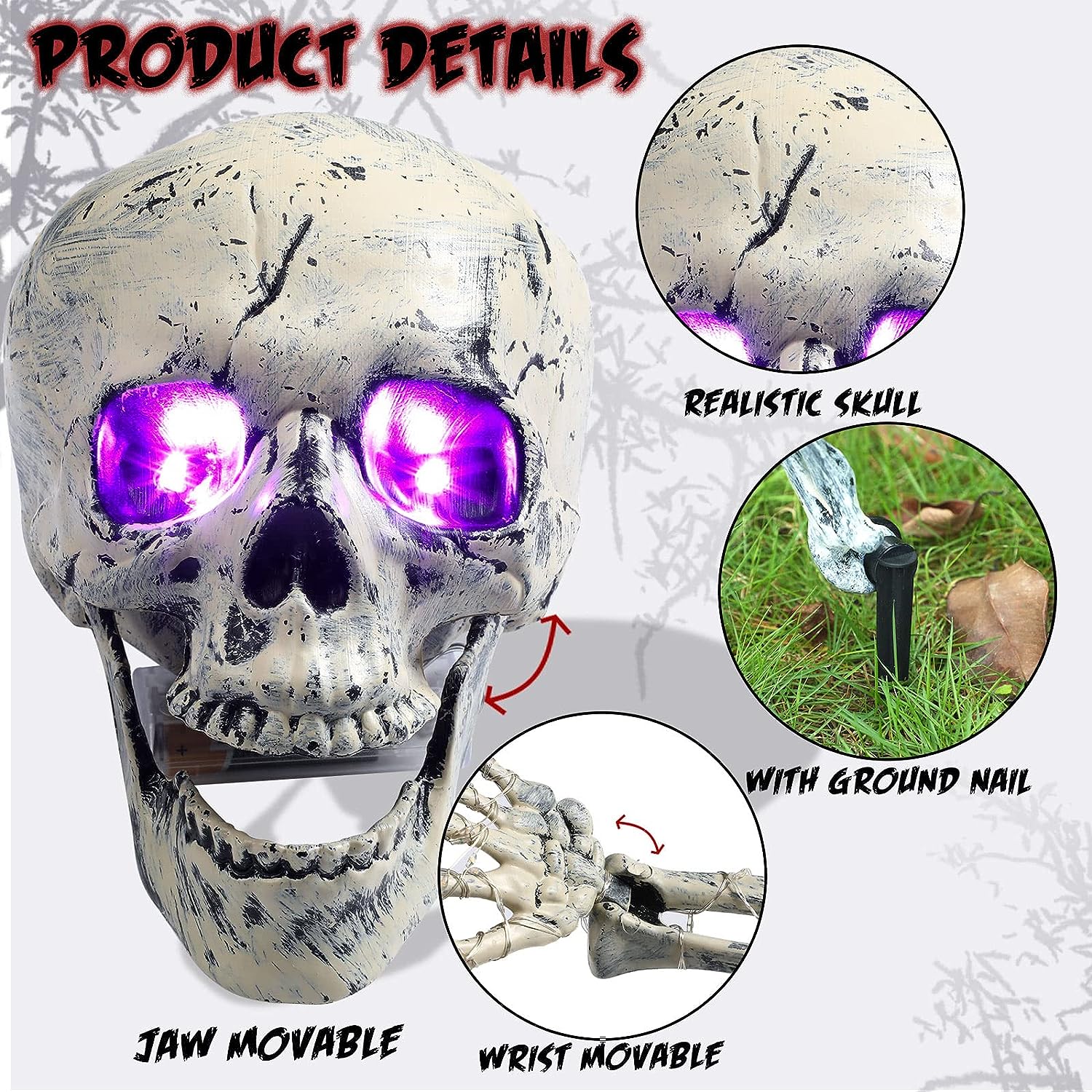 LED Lights 3pc Halloween Skull Yard Decoration
