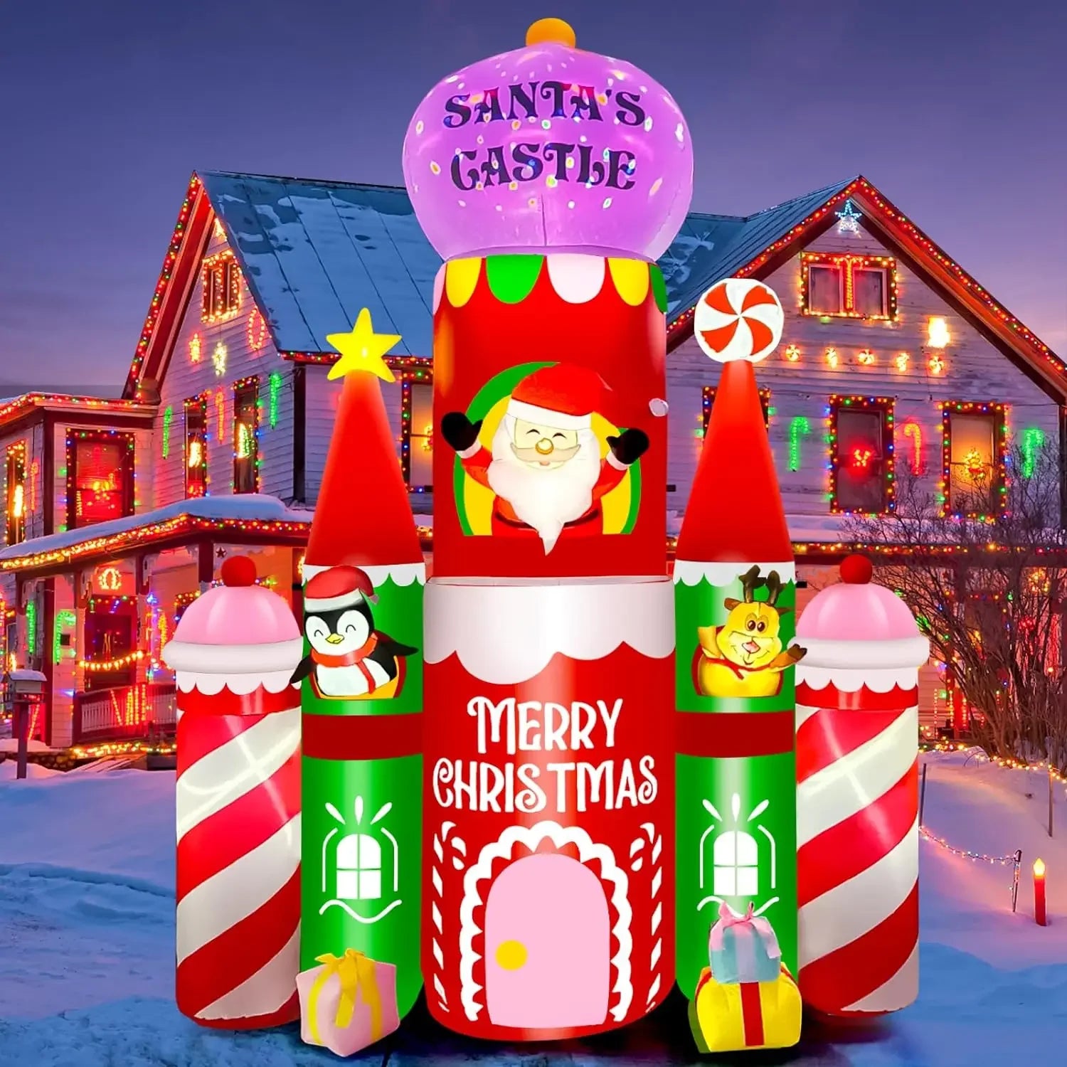 10 ft Christmas Santa's Castle LED Inflatable Decoration