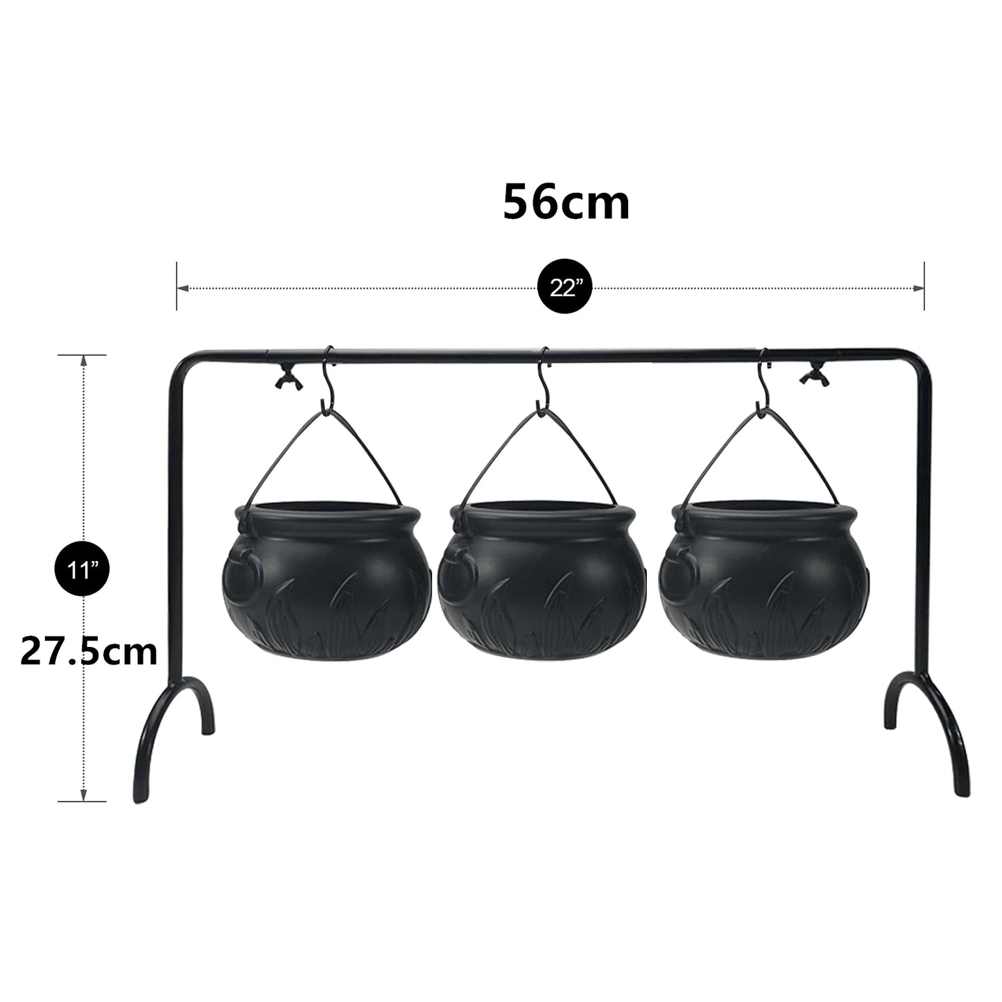 Set of 3 Witches Cauldron Serving Bowls on Rack
