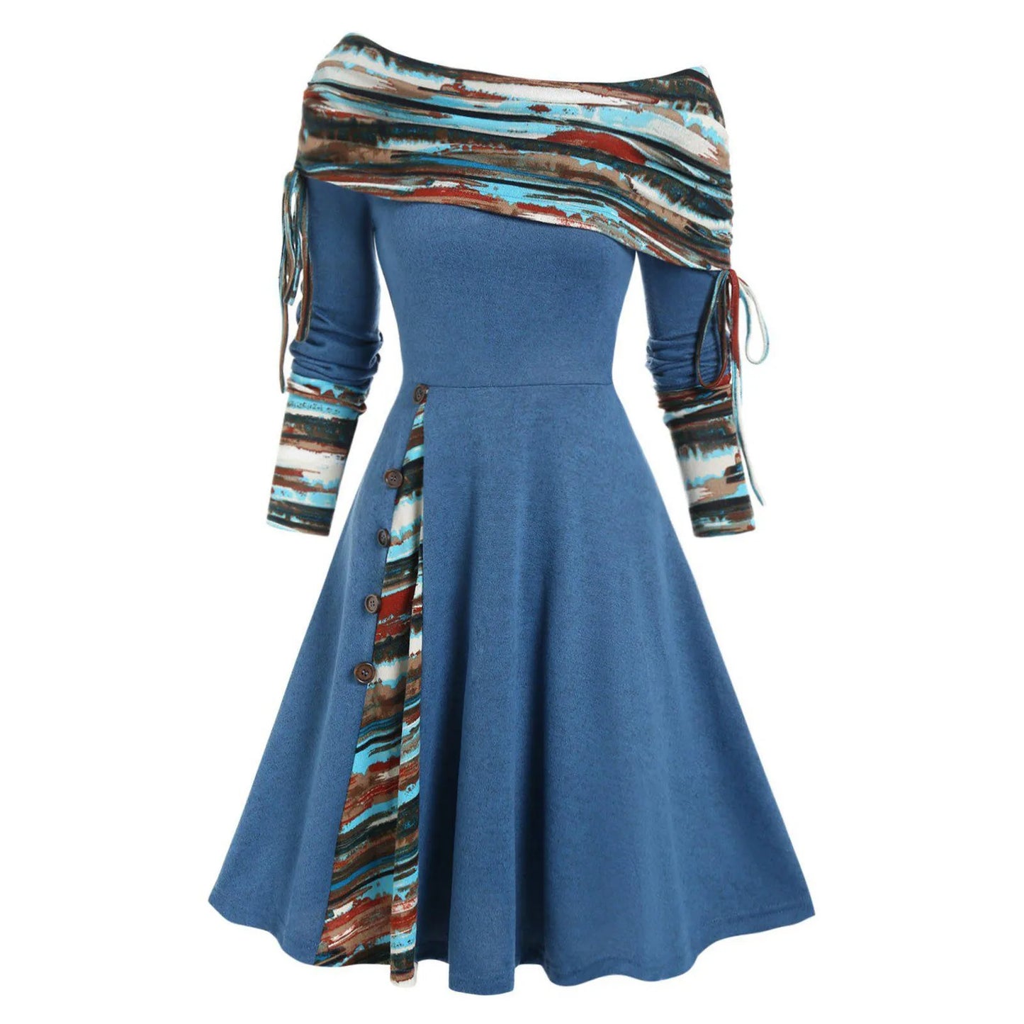 Off The Shoulder Long Sleeve Flare Dress