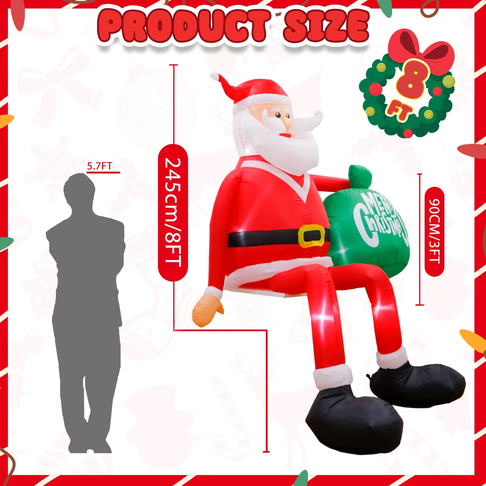 8ft Climbing Santa LED Christmas Inflatable