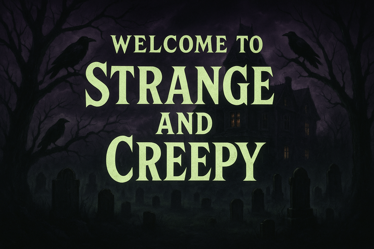 write "welcome to Strange And Creepy" with a creepy scene behind it