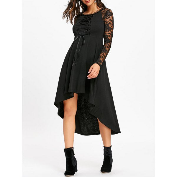 Lace Up High Low Hem Gothic Dress