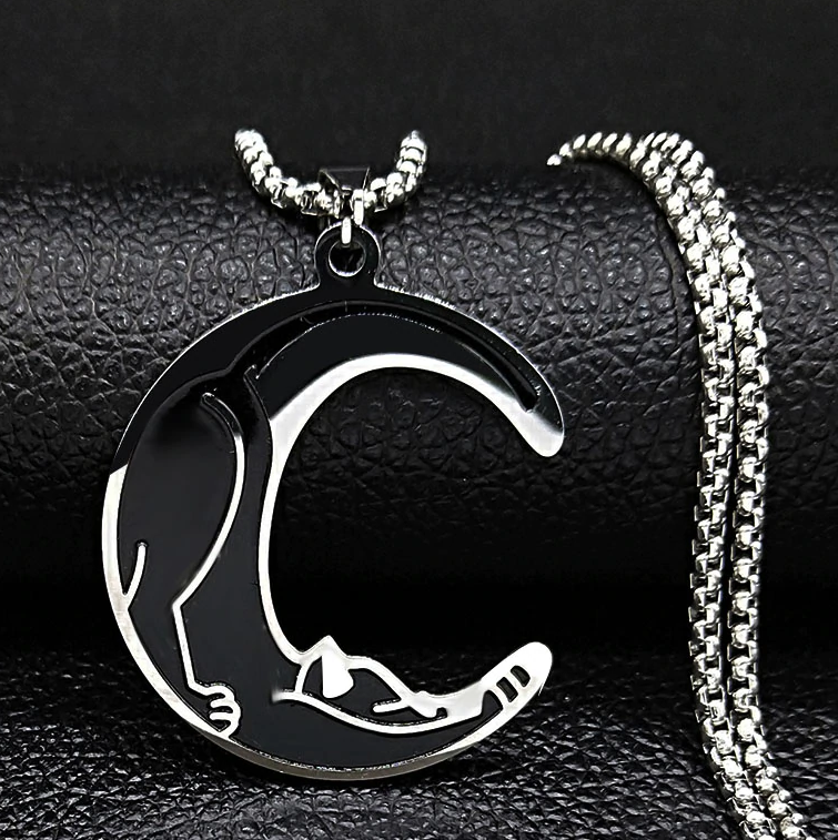 Stainless Steel Moon Cat Necklace