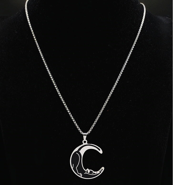 Stainless Steel Moon Cat Necklace