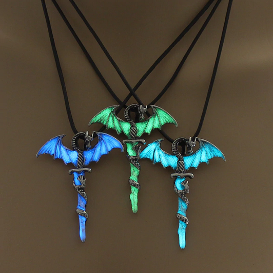 Glow in the Dark Luminous Dragon Sword Necklace