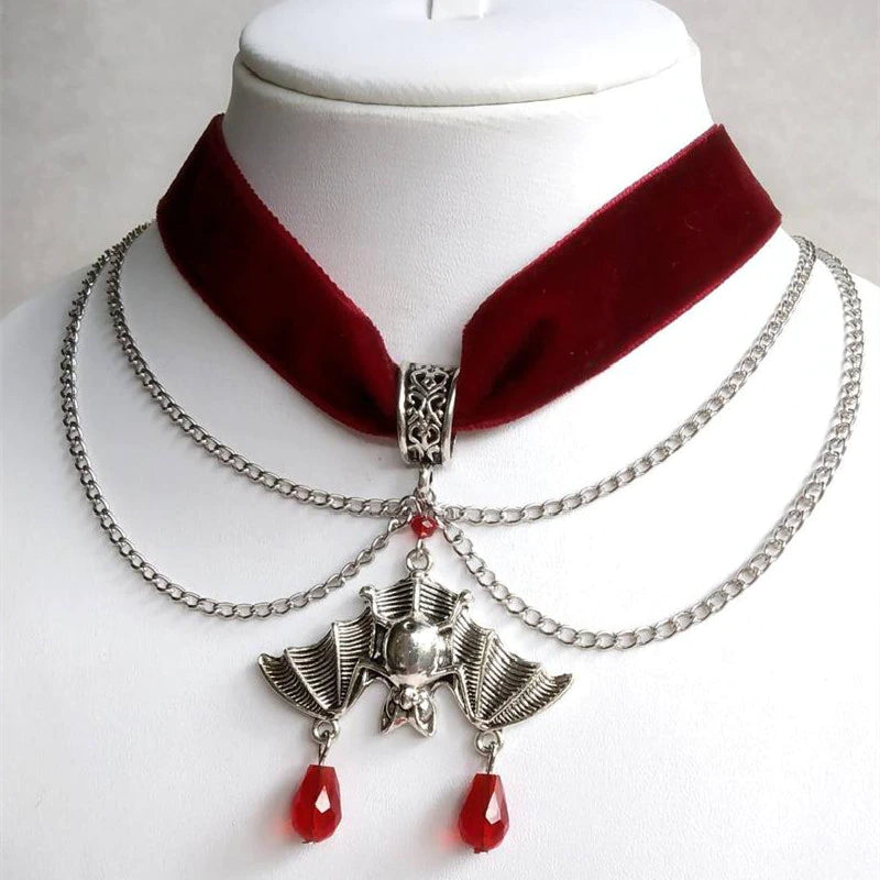 Red Bat Velvet Choker Necklace