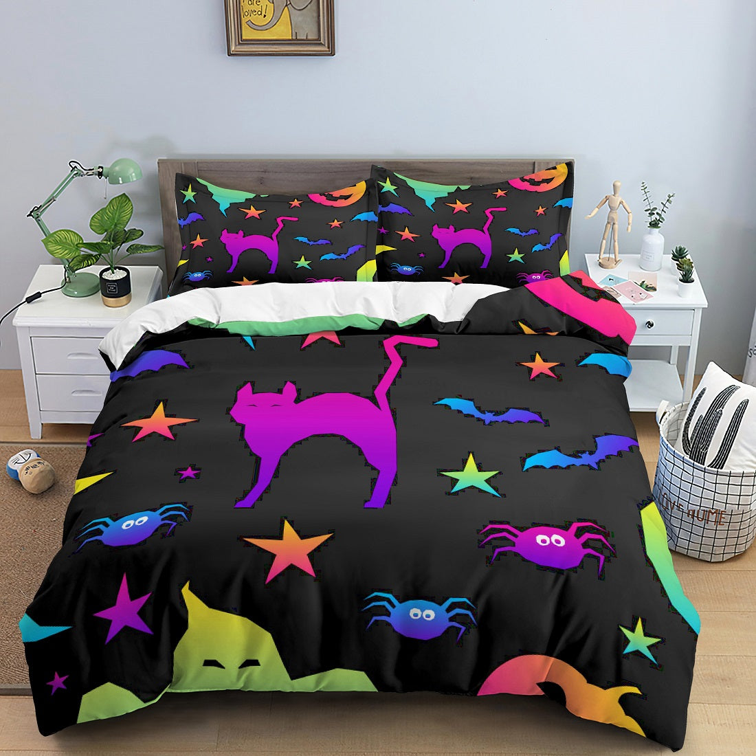 Cat, Star, Ghost Halloween Bedding
