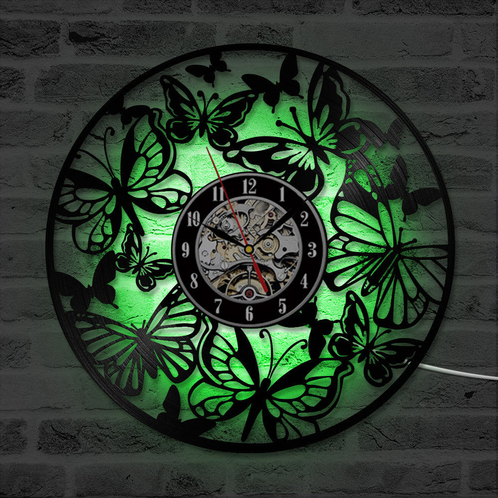 LED Butterfly Vinyl 7 Color Changing 3D Clock