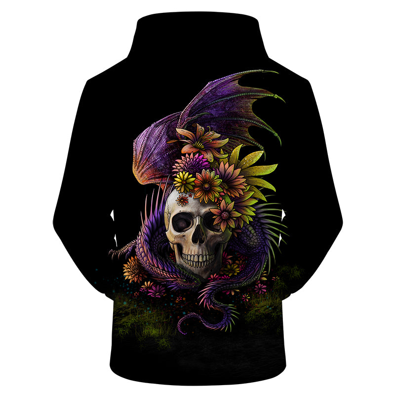 SunimaArt 3D Flowery Skull Pullover Hoodie