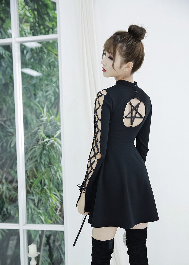 Gothic Hollow Out Black Mini Dress