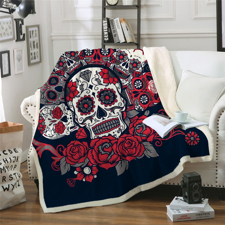 Sugar Skull Floral Gothic Throw Blanket