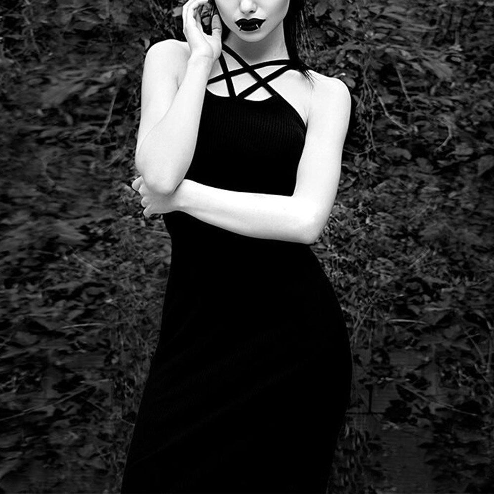 Gothic Black Slim Asymmetric Dress