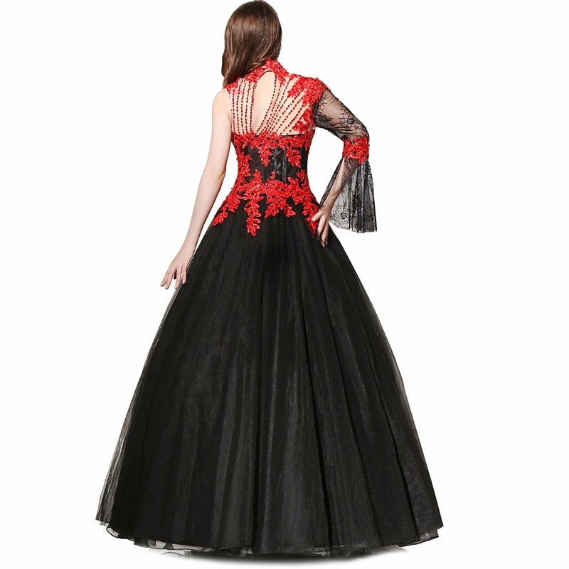 Black and Red Gothic Lace Wedding Dress