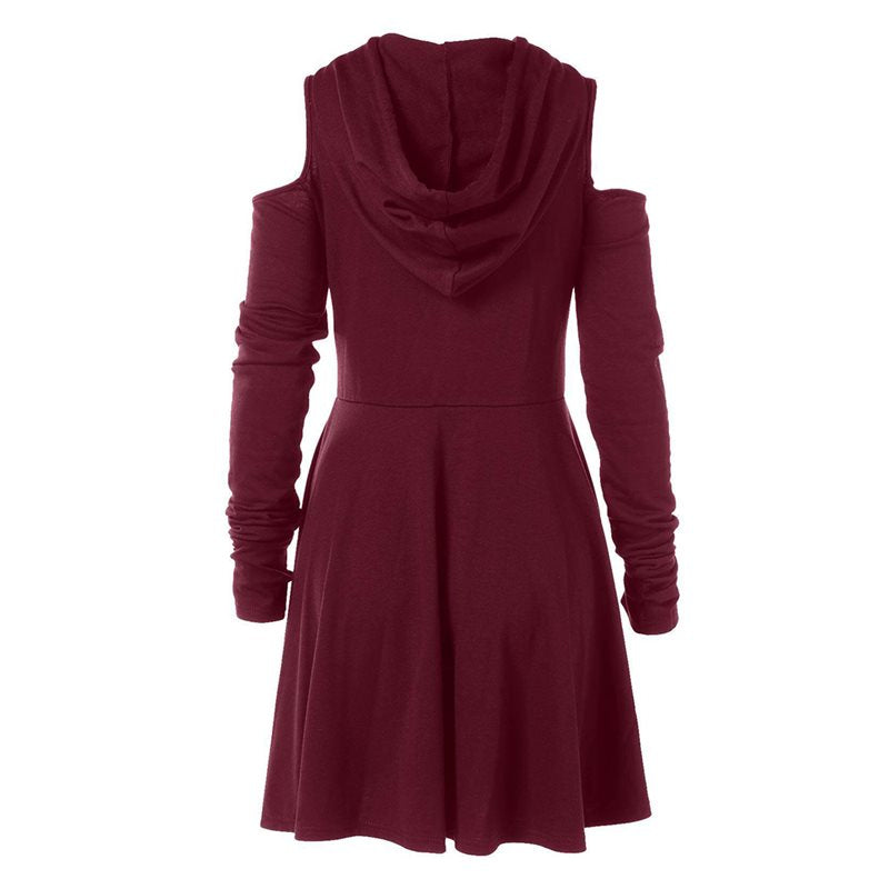 Off Shoulder Long Sleeve Hooded Gothic Dress