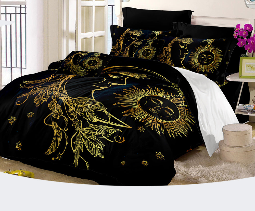 Golden Dark Moon Elephant Stars Dreamcatcher Bedding Sets