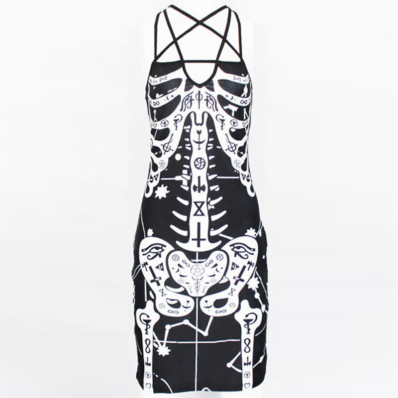 Skeleton Print Gothic Dress