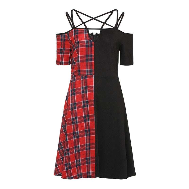 Plaid Patchwork Gothic Mini Dress