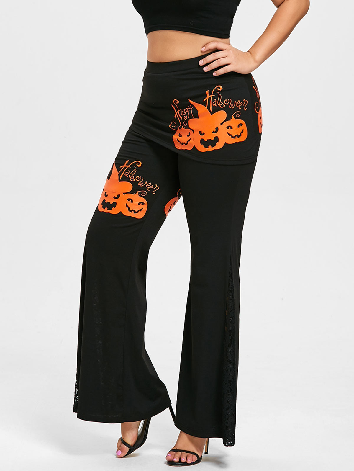 Halloween Pumpkin Lace Skirted Pants