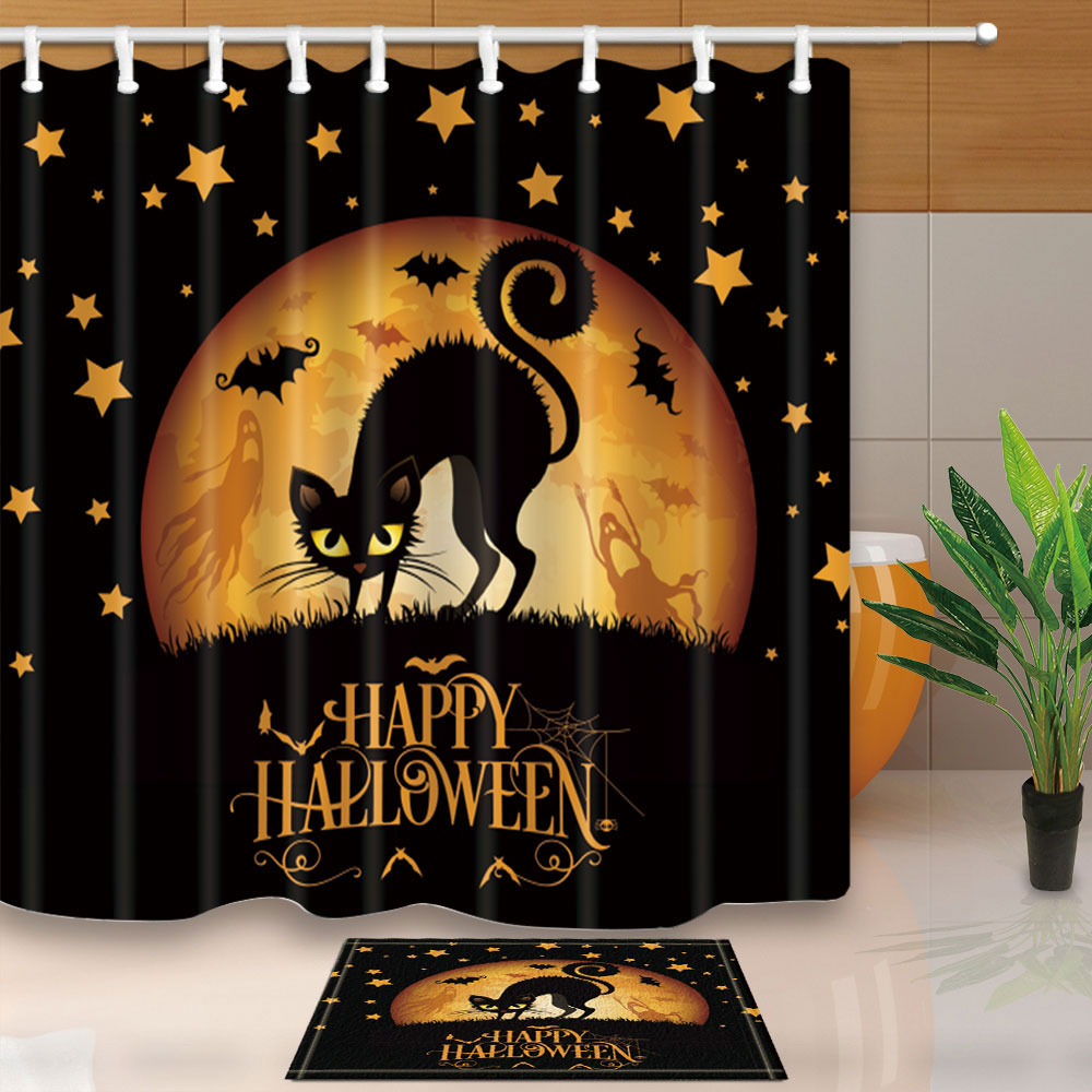 Halloween Shower Curtain with Mat