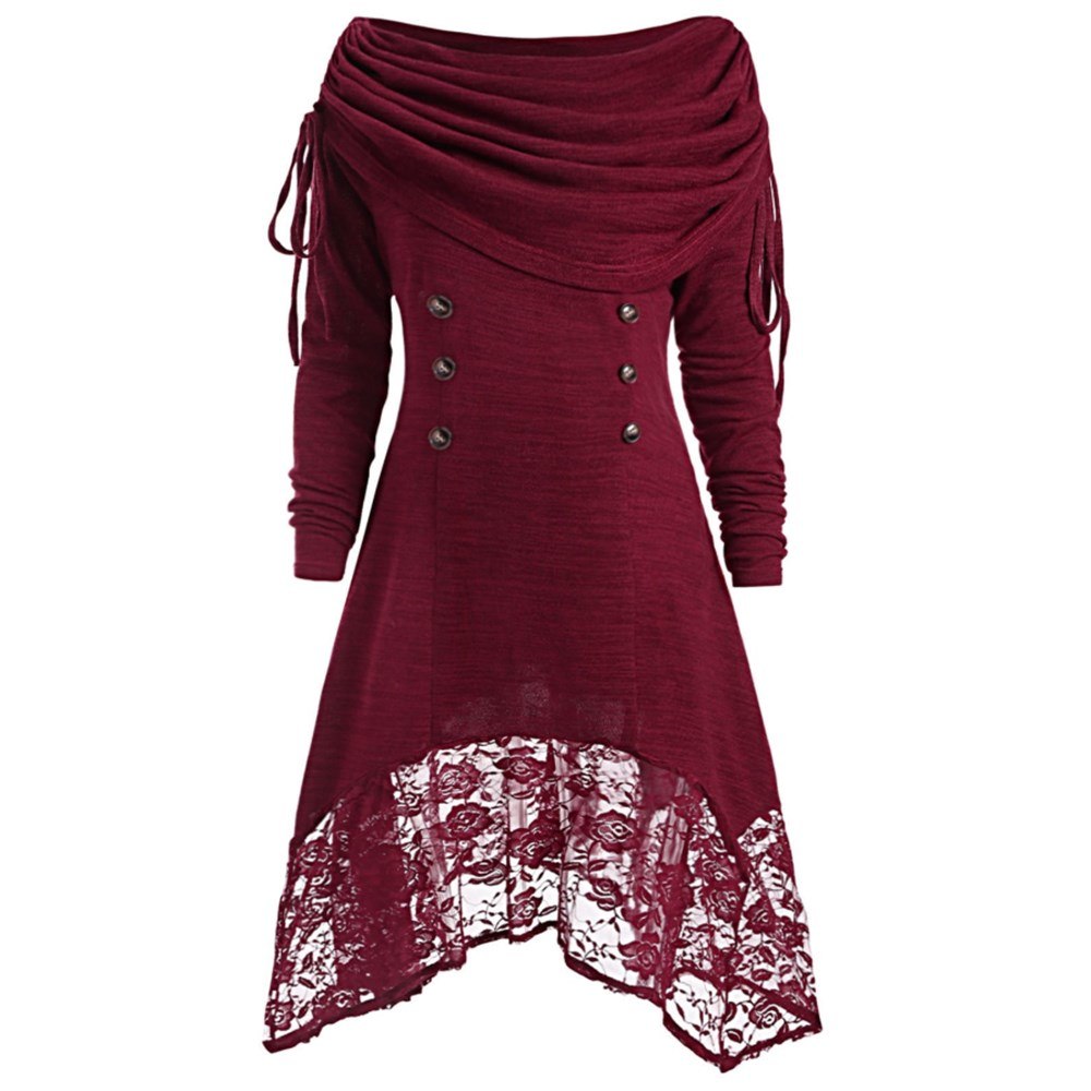 Plus Size Long Sleeve Gothic Lace Pullover Shirt