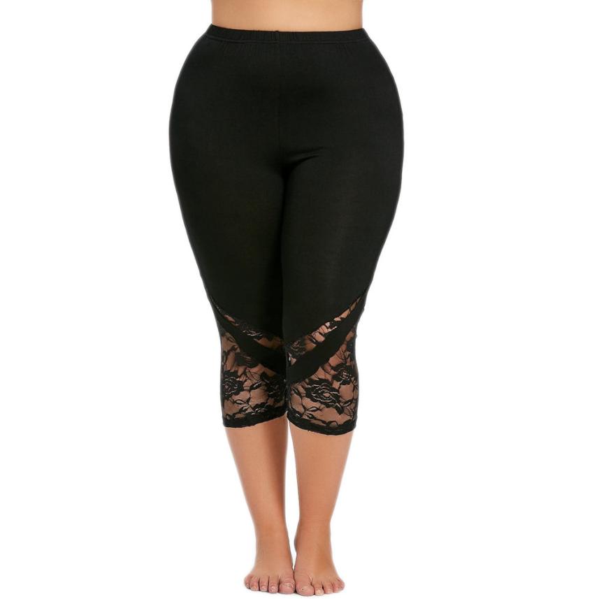 Plus Size Black Lace Patchwork Leggings