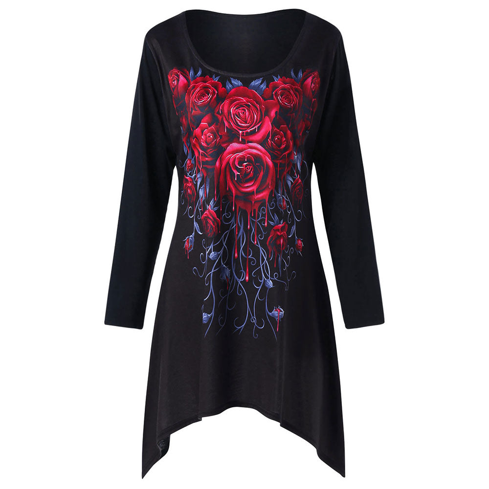 Plus Size Long Floral Design Tee/Dress