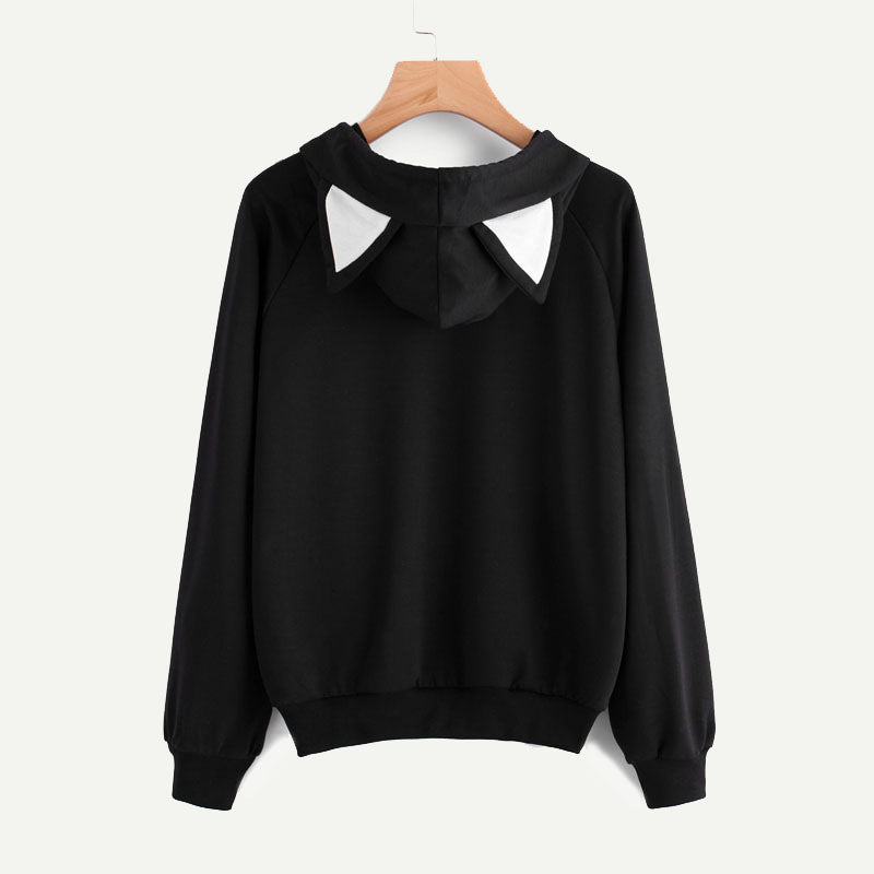 Dotfashion Cat Print Pull Over Hoodie