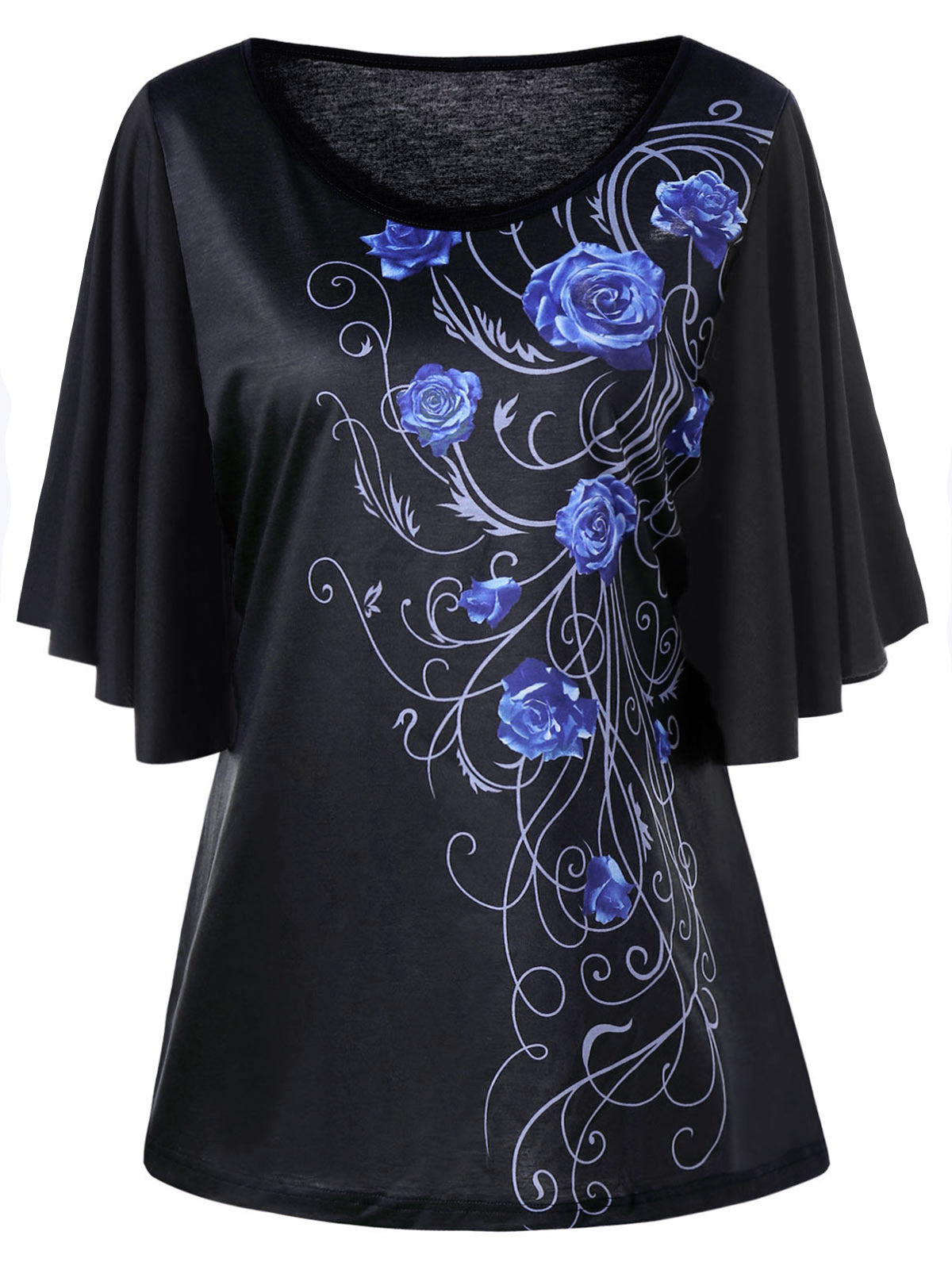 Plus Size Tiny Floral Round Collar Casual Shirt
