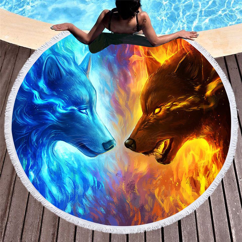 Fire And Ice by JoJoesArt Round Beach Towel