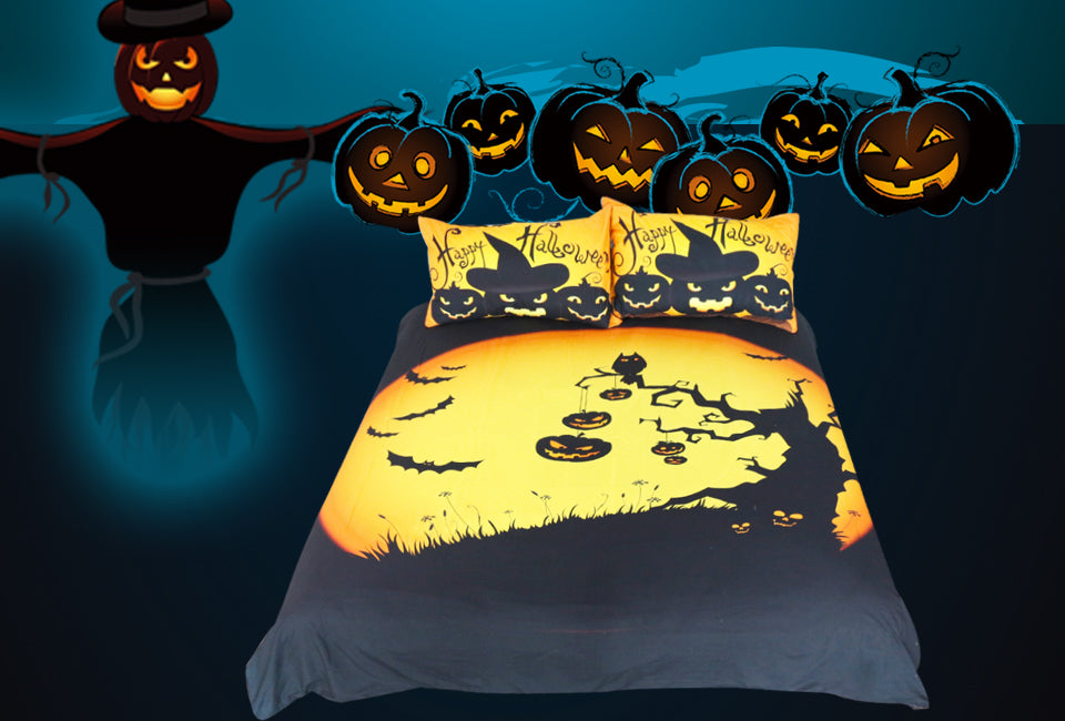 Halloween 3D Duvet Pumpkin & Bat Bedding Set