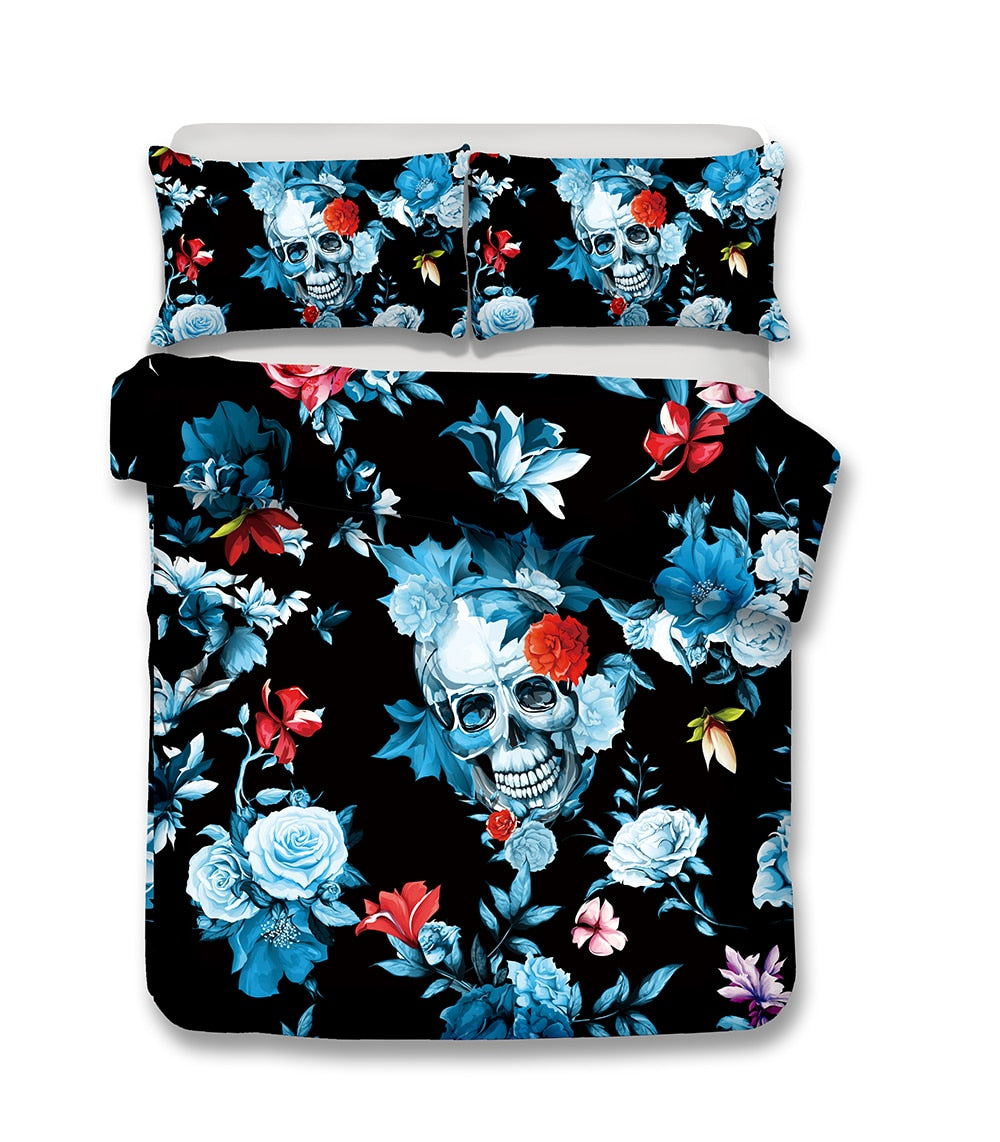 3D Skulls and Flowers 3pc Bedding Set
