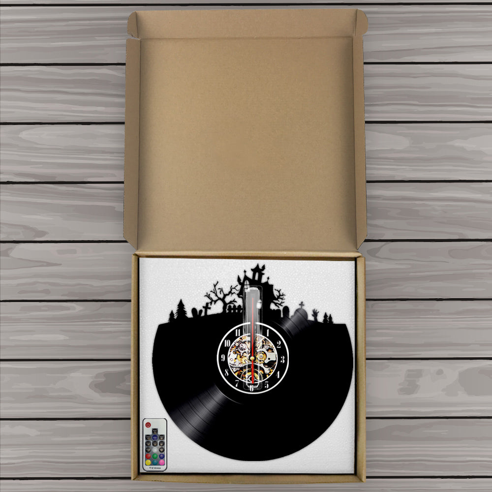 7 Color 3D LED Haunted House Vinyl Wall Clock