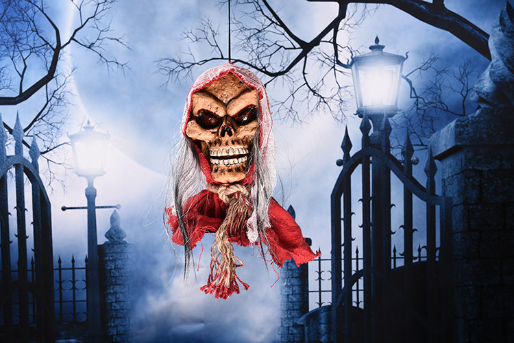 Halloween Hanging Skull Witch Figure Head w/ Sensor Light