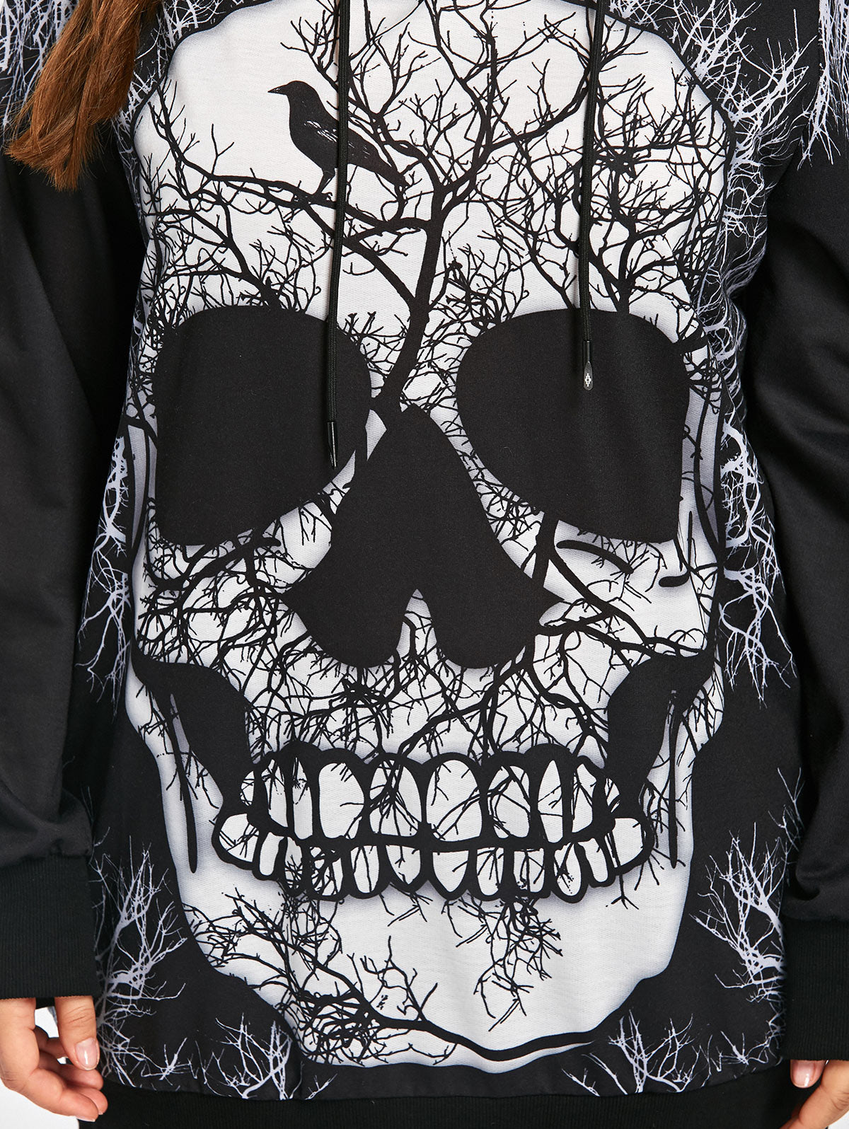 Gamiss Plus Sized Skull Printed Pull Over Hoodie