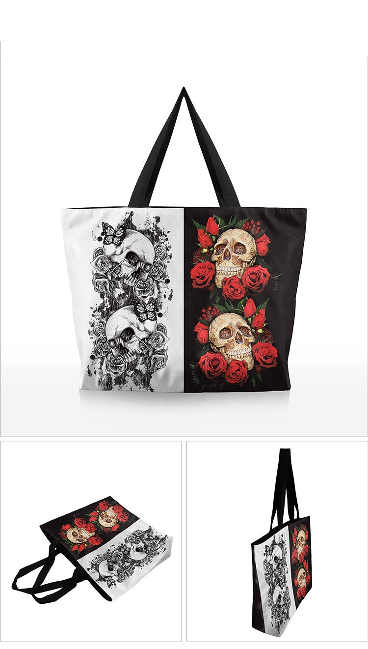 Digital Print Skull Zip Up Handbag
