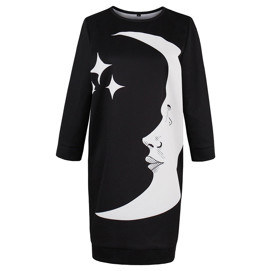 Black Print Crescent Moon Casual Blouse