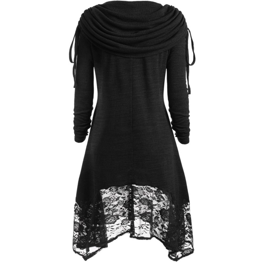 Plus Size Long Sleeve Gothic Lace Pullover Shirt