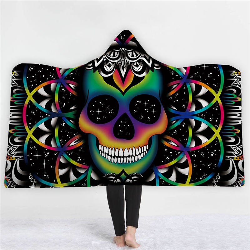 Colored Galaxy Skull Hooded Blanket