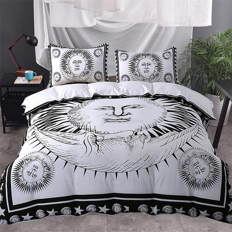 3pcs Sun God Moon Black and White Bedding Set